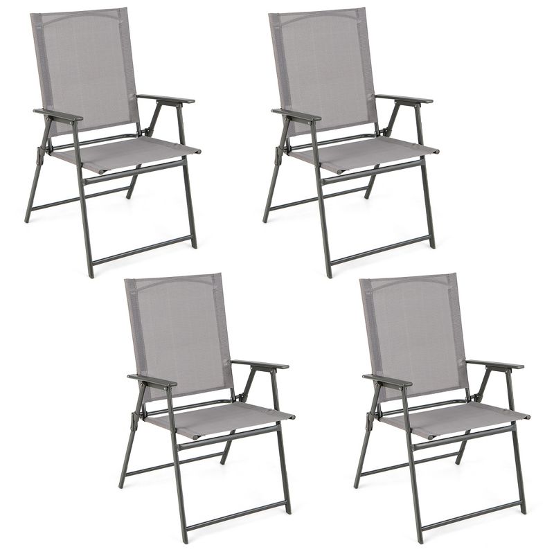 Costway 4pcs Patio Folding Portable Dining Chairs Metal Frame Armrests Garden Black/Grey/White, 1 of 10