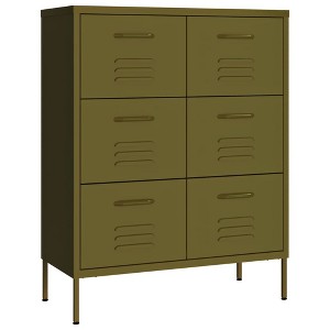 vidaXL Drawer Cabinet Freestanding Storage File Cabinet for Home Office Steel - Olive Green - 1 of 4