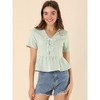 INSPIRE CHIC Women's V-neck Lace Up Ruffled Peplum Floral Plaid Blouses - 4 of 4