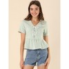 INSPIRE CHIC Women's V-neck Lace Up Ruffled Peplum Floral Plaid Blouses - image 4 of 4