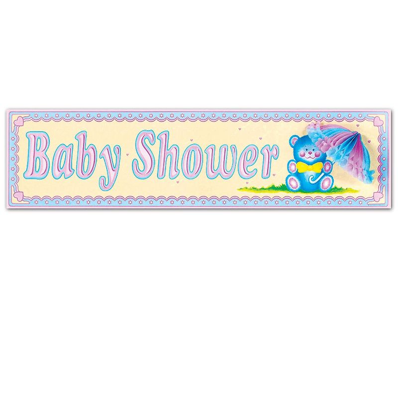 Beistle 8" x 31" Baby Shower Sign With Tissue Parasol 5/Pack 55132, 1 of 2