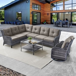 Belord 5PCS Outdoor Sectional Patio Furniture Set with Swivel Chairs, All Weather Wicker L Shape Outdoor Sectional Sofa Outdoor Conversation Set - 1 of 4