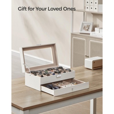 12-Slot Watch Box,  2-Layer PU Display Case Watch Holder Organizer with Large Glass Lid
