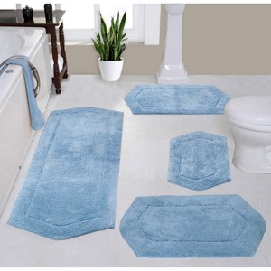 Waterford Tufted Bath Rug, Extra Soft and Absorbent, Non-Slip Bath Mats, Machine Washable bath rugs for Bathroom, 4 Pcs Set with Runner, Blue - 1 of 4
