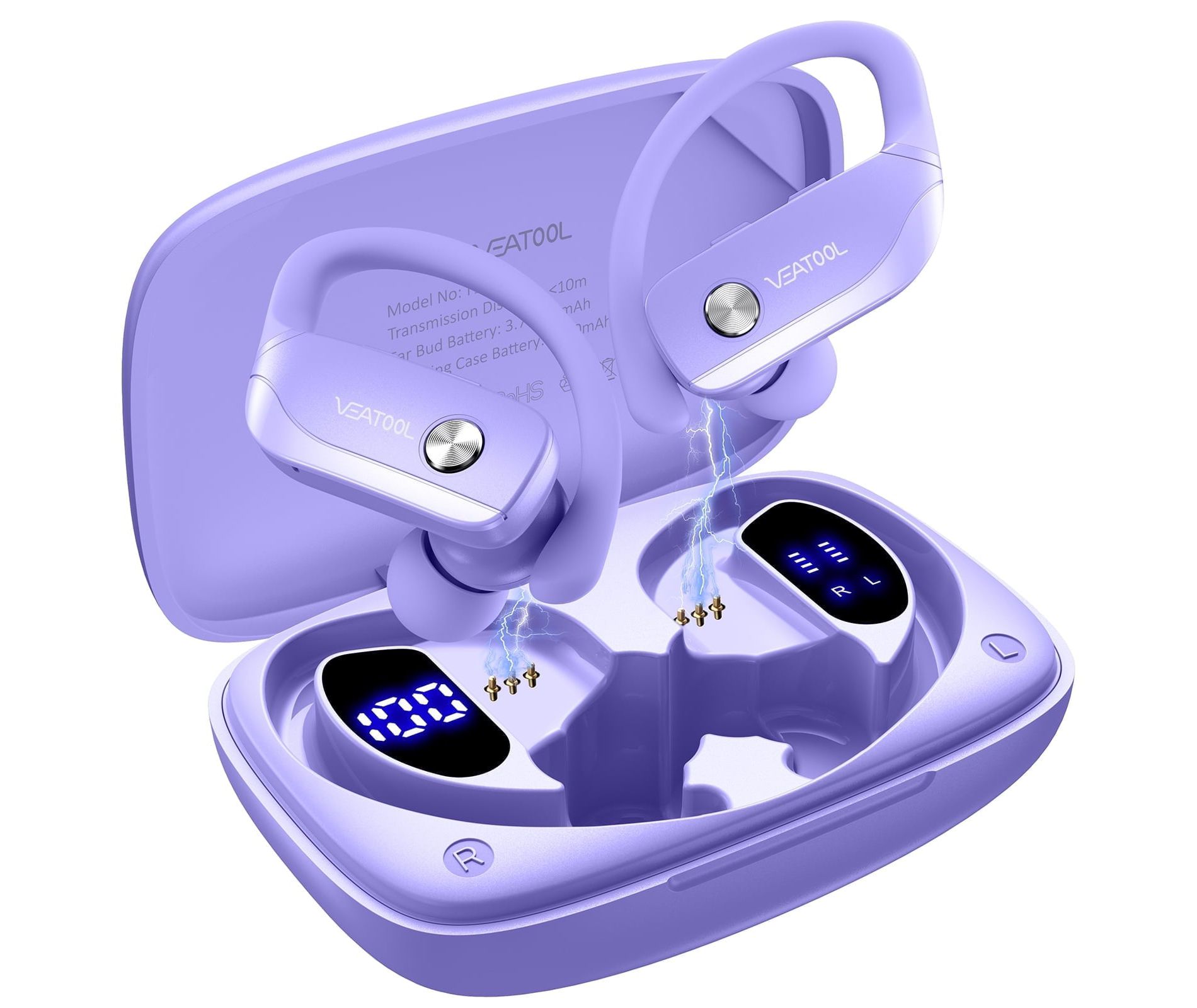 VEATOOL T6 Wireless Earbuds Bluetooth Headphone Sport, Bluetooth 5.4 Earbud, 72Hrs Earphone with Earhook