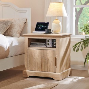 Nightstand with Charging Station, 22" Large Modern Side Table, Wood End Table w/Open Shelf & Spacious Tabletop - 1 of 4