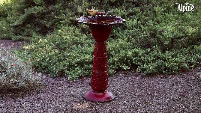 28" Metal Birdbath With Birds And Leaves - Red - Alpine Corporation, 2 of 8, play video