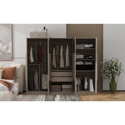 UPHA 6-Doors Wooden  Wardrobe Storage for Bedroom with Big Drawers