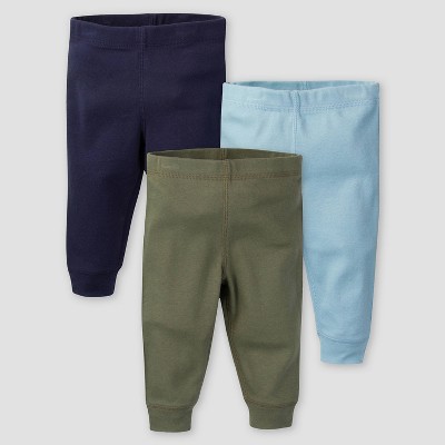 Gerber Baby Boys' 3pk Fox Pull-On Pants - Olive Green/Blue/Navy 3-6M