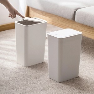 LunaLulinlk 2 Pack Plastic Trash Can with Press Top Lid, 2.6 gal Modern Garbage Can, Small Wastebasket for Bathroom, White - 1 of 4