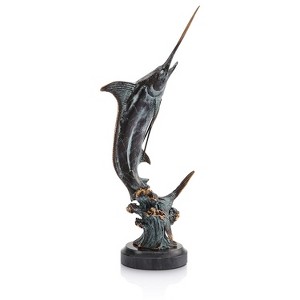 SPI Home Brass Hunting Marlin Figurine – 10" Marine Trophy Accent for Coastal or Office Decor - 1 of 4