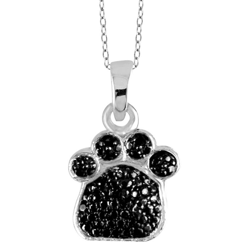 Women's Sterling Silver Accent Round-Cut Black Diamond Pave Set Paw Print Pendant (18"), 1 of 3