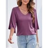 Women's 3/4 Bell Sleeve V Neck Loose Fit Tunic Tops - 4 of 4