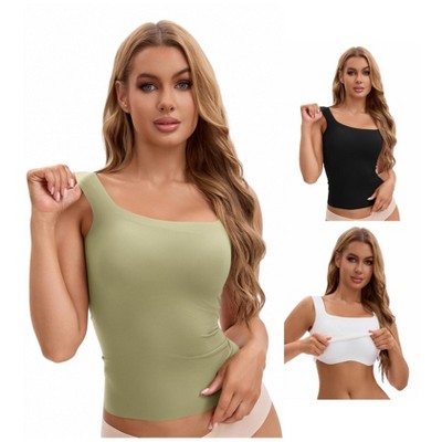 INSPIRE CHIC Women's 3 Packs U Back Tanks with Built-In Bra Silky No Show Basic Camisoles