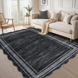 Scalloped Modern Abstract Area Rug Washable Rug for Living Room, Non-Slip Soft Carpet for Bedroom - 1 of 4
