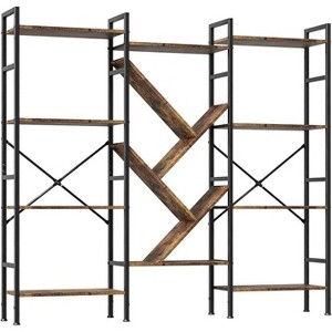 4 Tier Industrial Bookshelf - Heavy Duty Metal & Particleboard Shelving Unit, Display Shelves for Living Room & Home Office - 1 of 4
