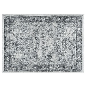 Area Rug Washable Rug Vintage Traditional Distressed Indoor Foldable Thin Retro Accent Floral Print Non Slip Carpet Gray Tone - 1 of 4