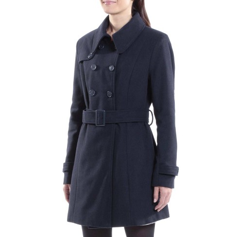 Alpine Swiss Keira Womens Navy Wool Double Breasted Belted Trench Coat ...