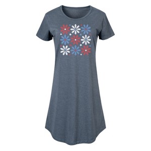 Women's - Instant Message - Red White Blue Daisies Graphic T-shirt Dress - 1 of 4