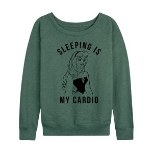 Women's - Disney Princess - Aurora Sleeping Is My Cardio Lightweight French Terry Wide Neck Long Sleeve Shirt - 1 of 4