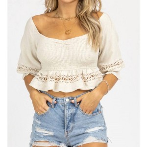 Women's SMOCKED CROCHET LINEN CROP - Fore - 1 of 4