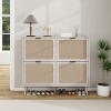 TIRAMISUBEST Freestanding 4-Door White Shoe Rack with Pine Legs-Engineered Rattan Storage for Entryway - 3 of 4
