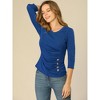 INSPIRE CHIC Women's V Neck 3/4 Sleeves Solid Knitted Buttons Decor Ruched Blouse - 4 of 4