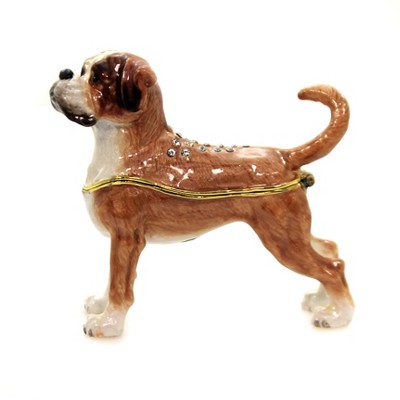 Hinged Trinket Box 3.0" Boxer Dog Enameled Box Austrian Crystals  -  Decorative Figurines