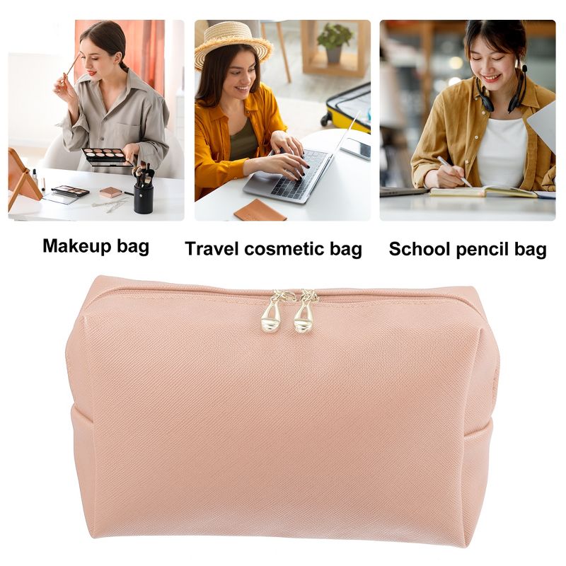 Unique Bargains PU Leather Waterproof Makeup Bag Cosmetic Case Makeup Bag for Female S Size Pink 1 Pcs, 2 of 7