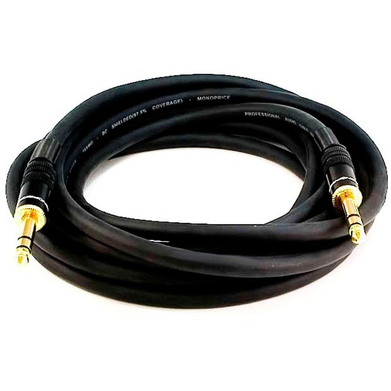 Monoprice Premier Series 1/4 Inch (TRS) Male to Male Cable Cord - 15 Feet - Black | 16AWG (Gold Plated), 1 of 4