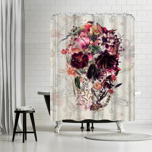 Details about   Rose and Gray Skull Shower Curtain Set Fabric 71in 12hooks & Bath Mat 