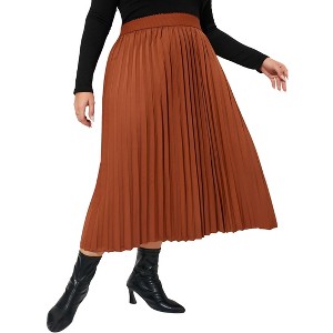 Clearlove Plus Size Pleated Skirt Women's Elastic Waist Boho  Midi Skirts with Pockets - 1 of 4