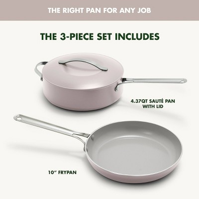Pink Ceramic Nonstick Aluminum Fry Pan Set with Lid, 3-Piece