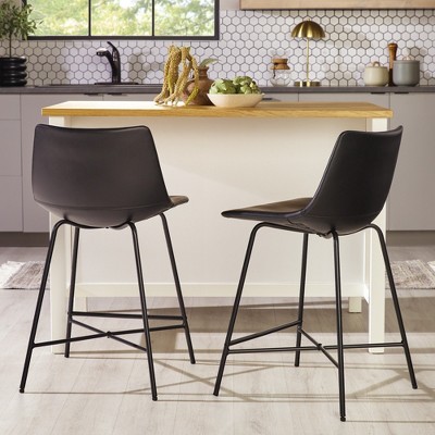 Modern Upholstered Counter Stool with Metal X Base, Set of 2, Black
