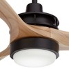 52" Casa Vieja Rustic Farmhouse 3 Blade Indoor Ceiling Fan with Dimmable LED Light Remote Control Matte Black Natural Solid for Living Room Kitchen - 3 of 4