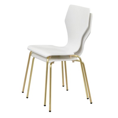 White Bentwood Upholstered Side Chair with Gold Metal Legs