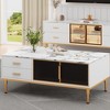 Faux Marble Coffee Table with 4 Drawers, Modern Wooden Center Table with Glass Doors - 4 of 4