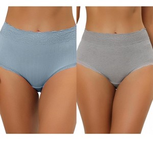Allegra K Women's High Waist Tummy Control Comfortable Lace Trim Ribbed Brief 2 Packs - 1 of 4