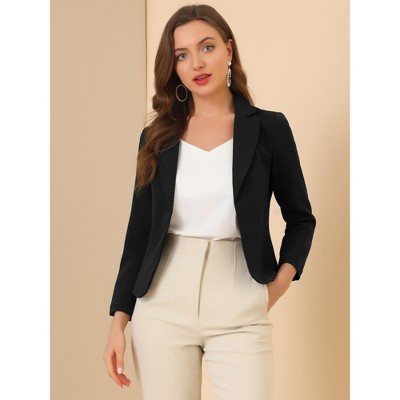 INSPIRE CHIC Women's Open Front Office Long Sleeve Lightweight Printed Floral Crop Suit Blazer 2 Packs Black-Solid/Beige-Solid Large — фото 4