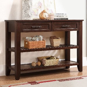 PAGED 42" Mid-Century Console Table with 2 Drawers & 2-Tier Shelves, Solid Wood Entryway Table, Entryway Sofa Table for Living Room - 1 of 4