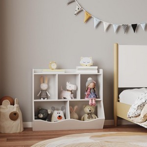 Acekool 3-Tier Toy Storage Cabinet for Kids, Wood Book Organizer Shelf, Playroom & Nursery Storage, White, 2-Pack - 1 of 4