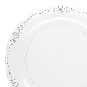 Smarty Had A Party 10" Clear w/ Silver Vintage Rim Plastic Dinner Plates - 120 pcs - 1 of 4