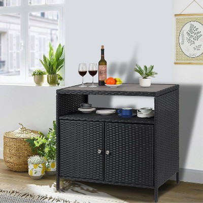 Rattan Storage Cabinet, Outdoor Cabinet for Patio Outdoor Bar Cart with Adjustable Shelves, Patio Storage Box Organizer for Poolside, Patio, Backyard