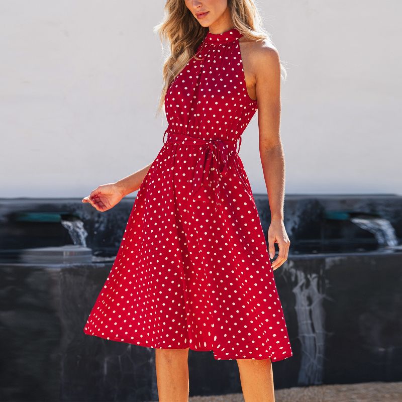 Women's Red Polka Dot High Neck Sleeveless Midi Dress - Cupshe, 5 of 6