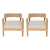 Outdoor Acacia Wood Lounge Chair with Curved Back and Beige Fabric Cushion,Modern Patio Club Chair for Garden,Wooden Lounge Chair-Coolbibila - 3 of 4