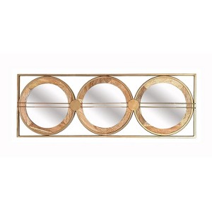 HomeRoots 14" Brown and Gold Aluminum and Wood Geometric Framed Accent Mirror - 1 of 4