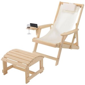 Jiallo Romantic Collection Canvas Sling Chair with Cup and Wine Holder and Ottoman - 1 of 4