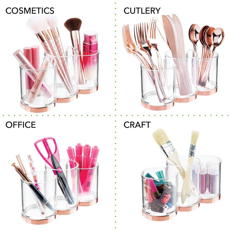 mDesign Plastic 3-Section Makeup Brush Organizer for Vanity, 5 of 12