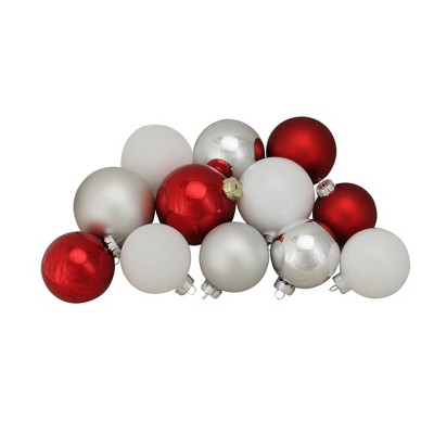 Northlight 72ct Red, Silver and White Shiny and Matte Glass Ball Christmas Ornaments 3.25-4"
