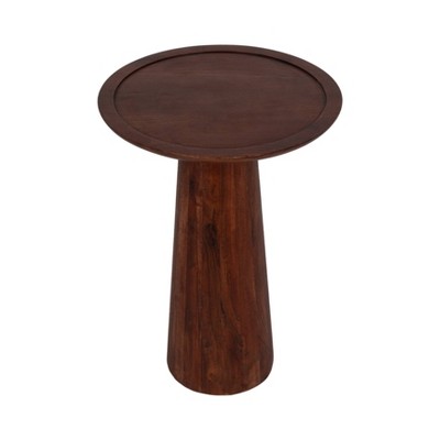 Acacia Wood Round Pedestal Side Table in Warm Brown Finish